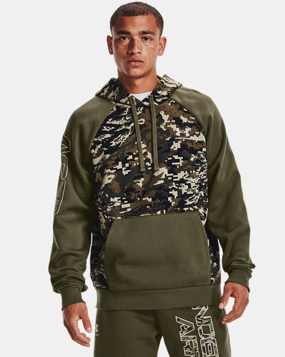 Sudadera con capucha de tejido Fleece UA Rival Camo Script para hombre, Green, pdpMainDesktop image number 0